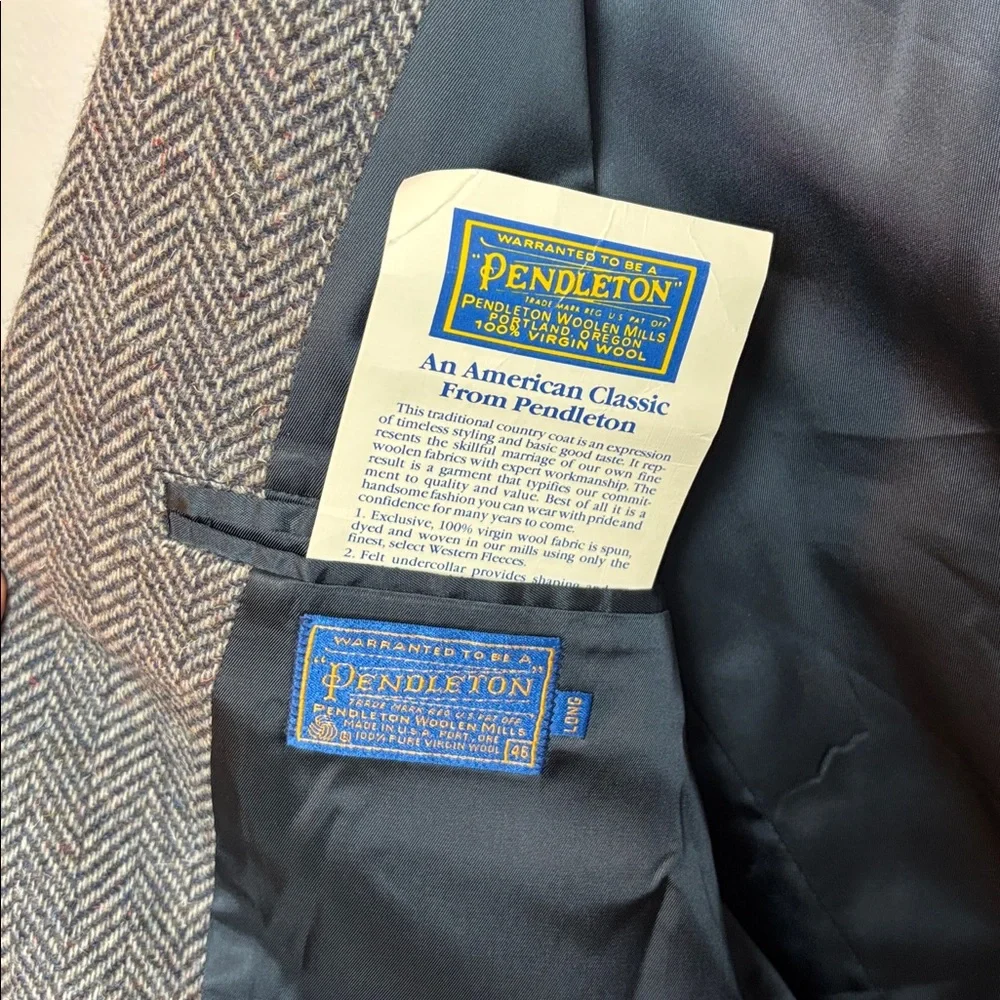 NWT VTG Pendleton Western Men’s Suede Wool Tweed Blazer‎ Gray Herringbone, 46L